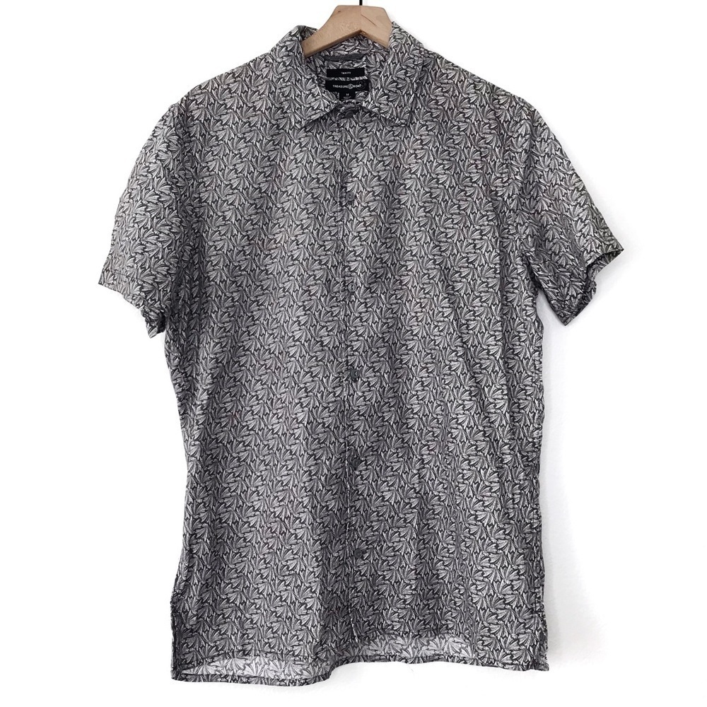 TREASURE & BOND Trim Fit Short Sleeve Button Down Linen Cotton Blend Shirt M